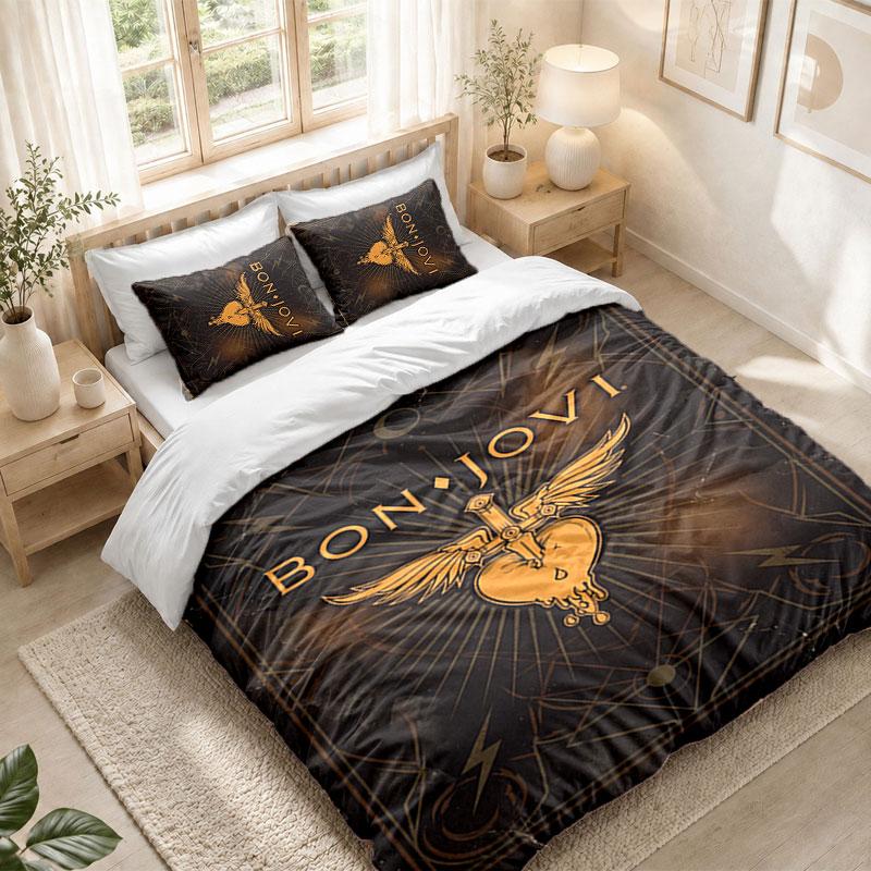 Bedding Set 1 Duvet Cover 2 Pillowcases Bon Jovi Print Bedroom Home Decoration