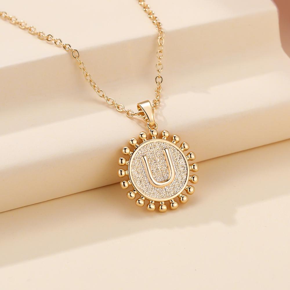 Ожерелье с инициалами для женщин, 1 шт., золотого цвета, круглая подвеска с буквами, цепочка, ожерелье, колье, ювелирные изделия с алфавитом