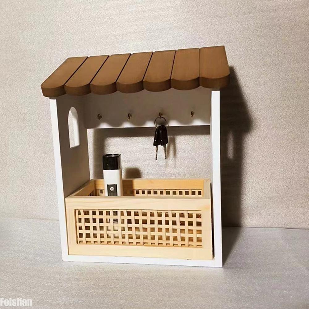 Ящик для хранения из цельного дерева с крючками, держатель для ключей, стойка для всякой всячины, японский настенный органайзер для украшения прихожей