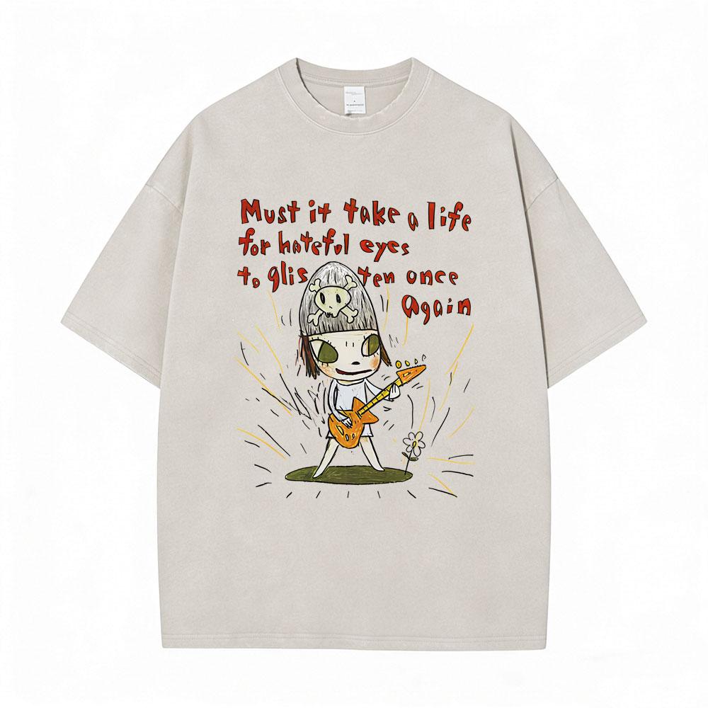Washed Vintage Funny Yoshitomo Nara No T Shirt Men Women Casual Humor Tshirt Male Cotton Oversized Short Sleeve Tees Streetwear