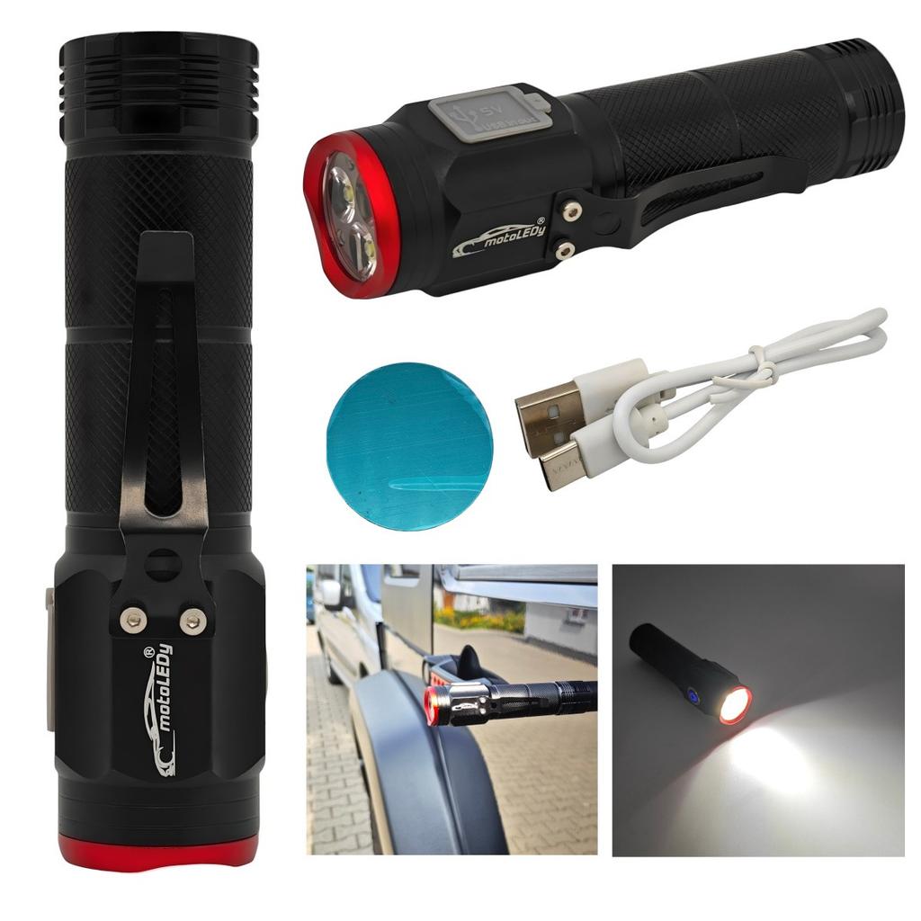 Фонарик 3x LED с магнитом, 900 лм, USB C, 5 режимов работы