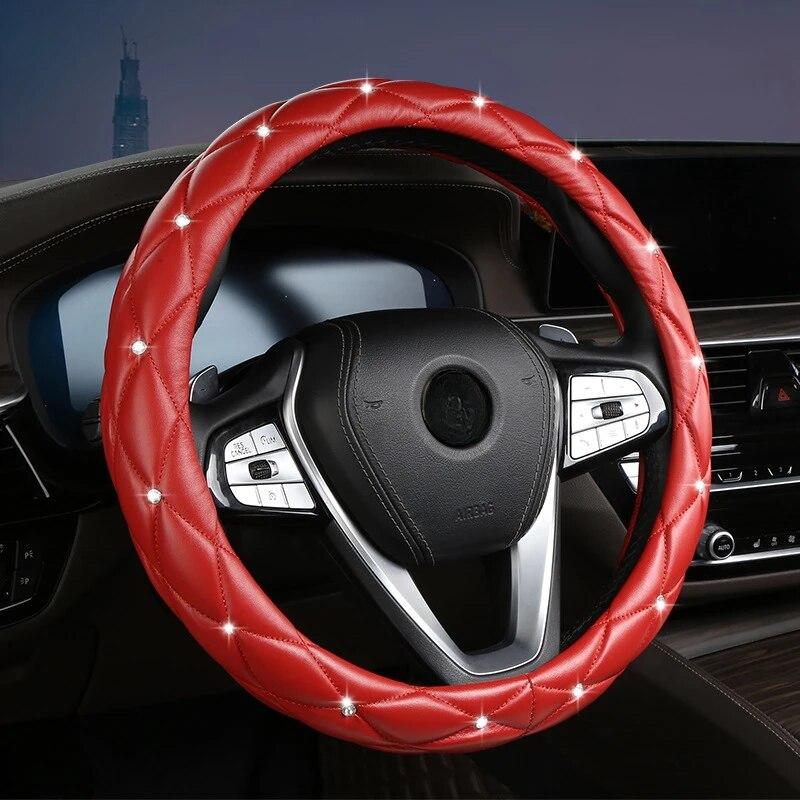 Автомобильный чехол на руль со стразами и кристаллами и бриллиантами, сверкающий автомобильный внедорожник, протектор рулевого колеса, подходит для автомобиля 14,5-15 дюймов
