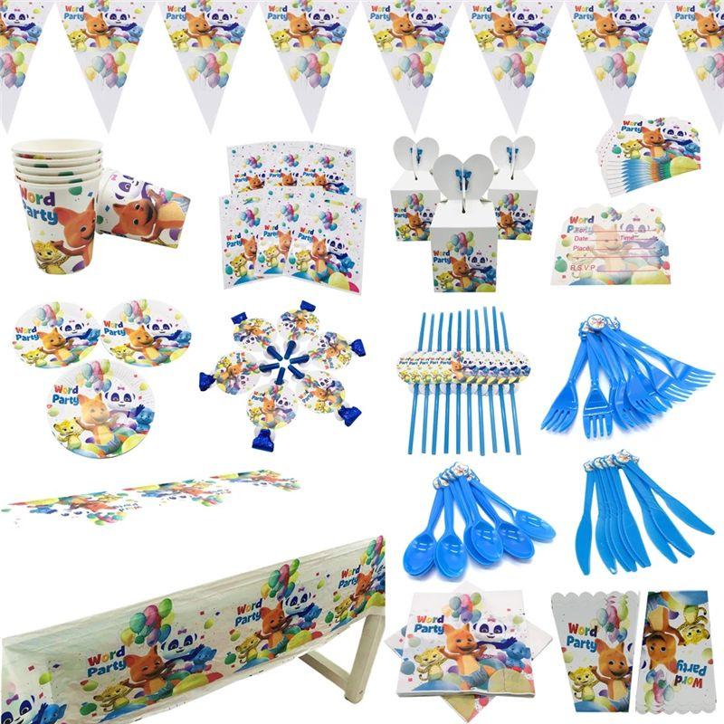 Complete Word Party Themed Party Supplies For Fun Kids Birthday Celebrations Including Plates Cups And Cake Toppers