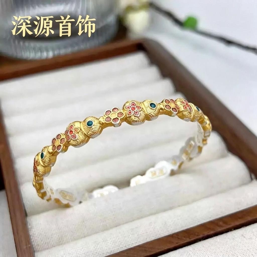 New silver-plated enamel gourd bracelet, Baoxianghua ethnic style open bracelet for girlfriend 520 gift details