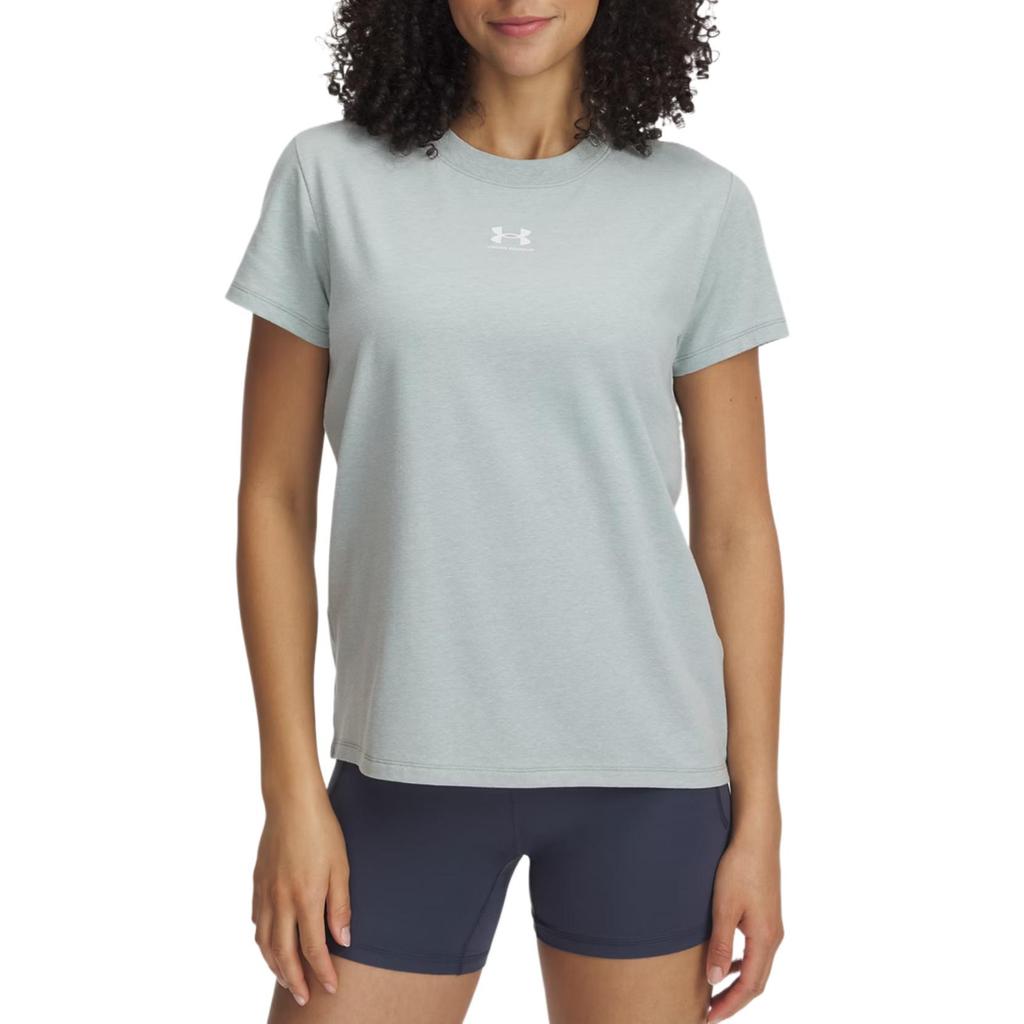 Under Armour Rival Core Удобная Модная Однотонная Простая Футболка с Коротким Рукавом Стандартного Кроя Женские Топы Светло-Зеленый 1383648-349
