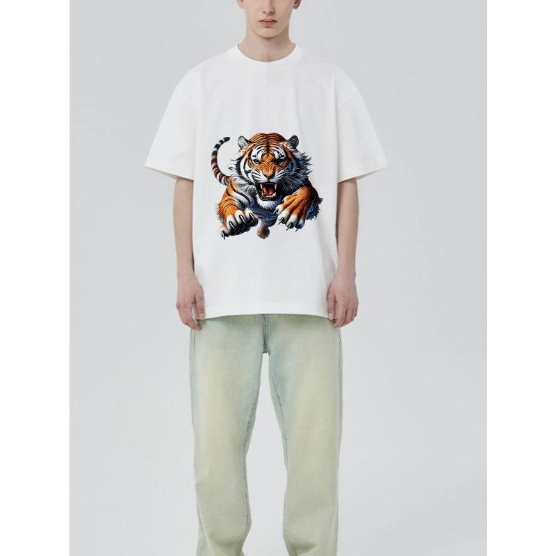 Футболка с графикой тигра Черный принт животного тигра для повседневной носки