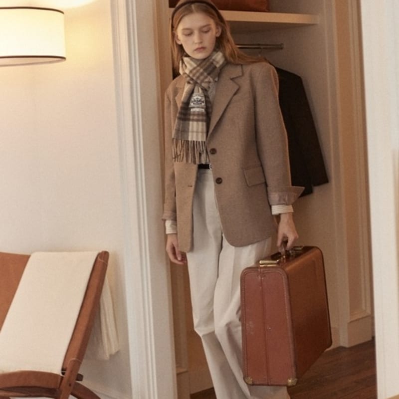 NONLOCAL Daily check wool muffler - Ivory check
