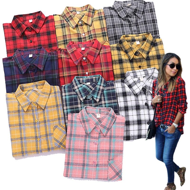 Plaid Shirt Women Loose Plus Size Blouse Female Long Sleeve Blouses Cotton Flannel Casual Shirt Women Tops Blusas