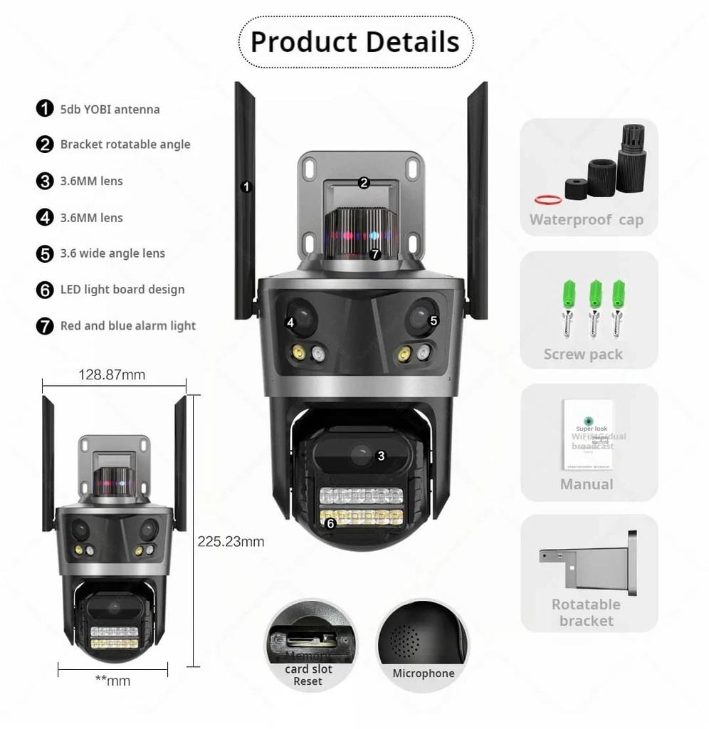 LS VISION ICsee Security PTZ Camera 6K 12MP HD Three Lens 8X Zoom Outdoor WiFi Wireless CCTV Video Surveillance Auto Tracking Home Protection