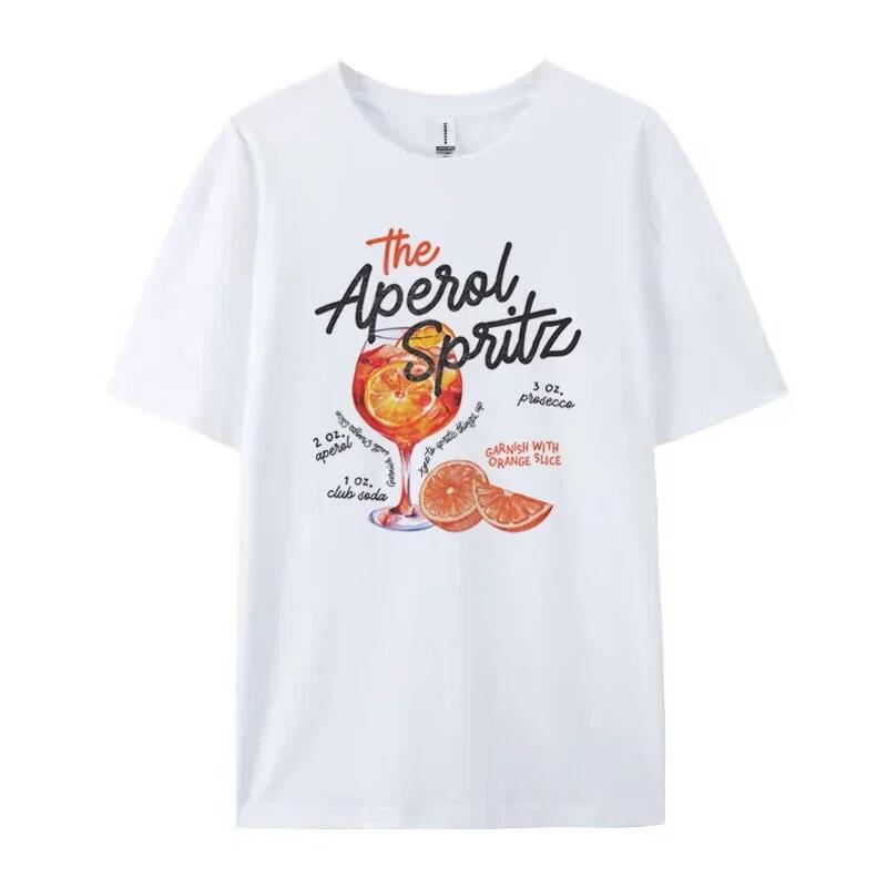 Aperol Spritz Ретро Коктейль Графические Футболки Женские Милые Алкогольные Напитки Футболки Свободные Хлопковые Футболки С Напечатанным Изображением Унисекс Винтажный Топ Подарок