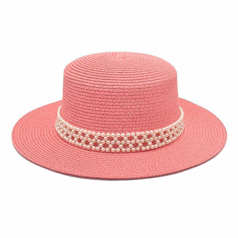 French hat summer new pearl flat top hat women's casual sun hat princess top hat trend