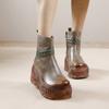 Genuine Leather Wedge Heel Women's Boots Retro Round Toe Thick Soled Short Boots