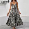 Summer Spring Sleeveless Suspenders Women's Triangle Print Halter Dress Cake Skirt