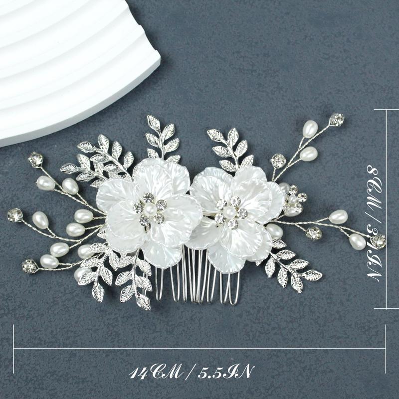 Хрустальная свадебная расческа для волос со стразами, расчески для невесты, белый цветок, боковые расчески для волос, головной убор в виде листа, свадебные аксессуары для волос для женщин и девочек