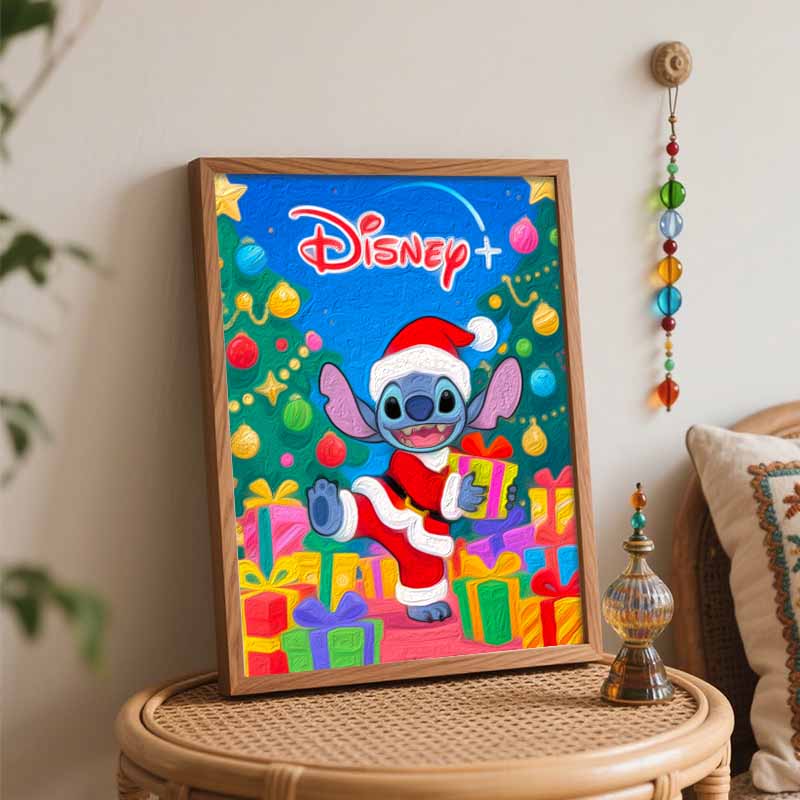 Disney digital oil painting Stitch Christmas theme painting art handmade diy home decorations