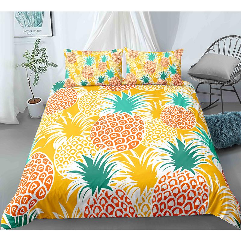 Fruit Pineapple Queen King Duvet Cover 3D Yellow Tropical Fruit Bedding Set Plants Comforter Cover 2/3pcs Polyester Quilt Cover