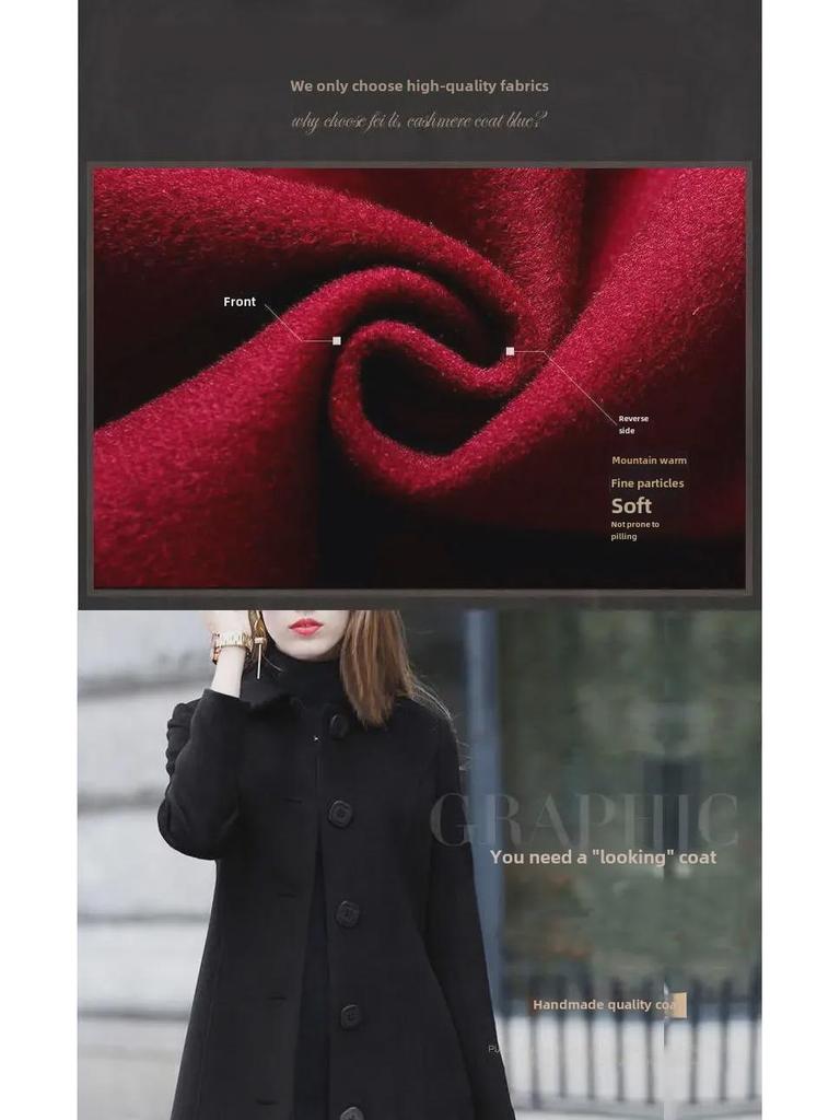 Women's 2025 Autumn/Winter Hepburn Style Mid-Length Slim Wool Coat - Plus Size Available