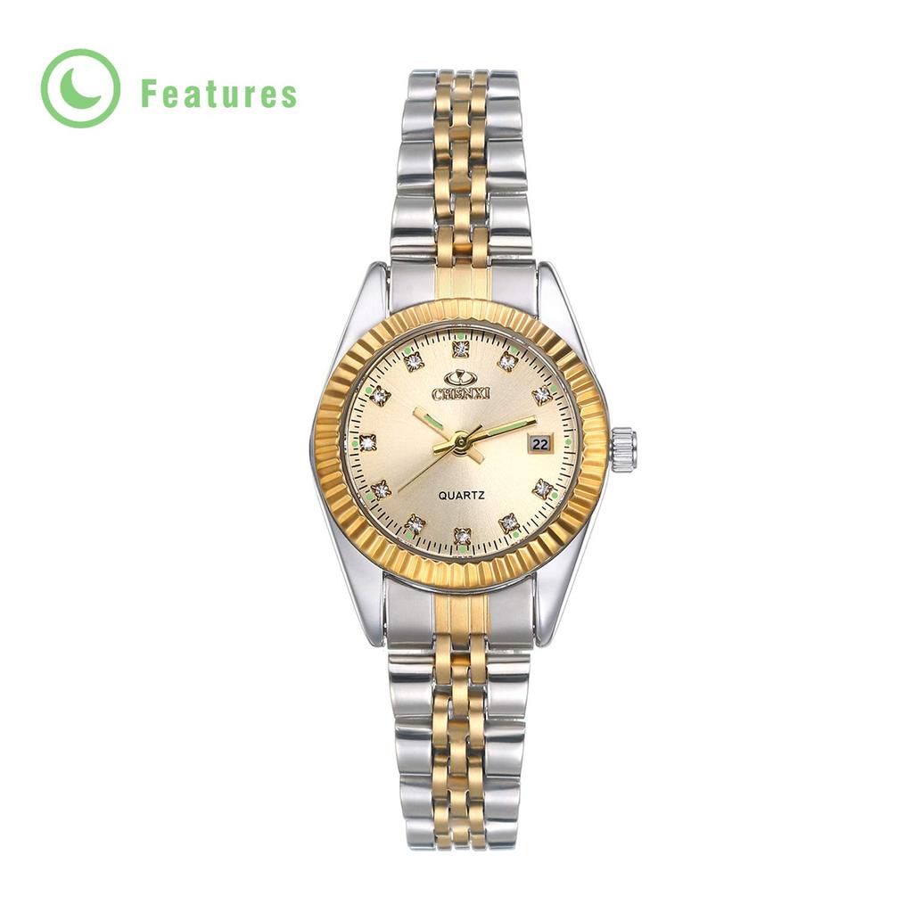 JEWELRYWE Watch 3ATM Waterproof Calendar Luminous Analog Japanese Quartz Stainless Steel Belt Fashion Accessory Gold Women's Women's
