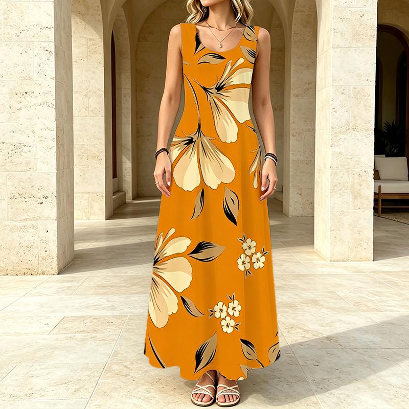 Women's Sleeveless Floral Beach Maxi Dress,Loose Fit,Comfortable Fabric,Flowy Skirt,Versatile Summer Dress for Daily Wear,Casual Parties