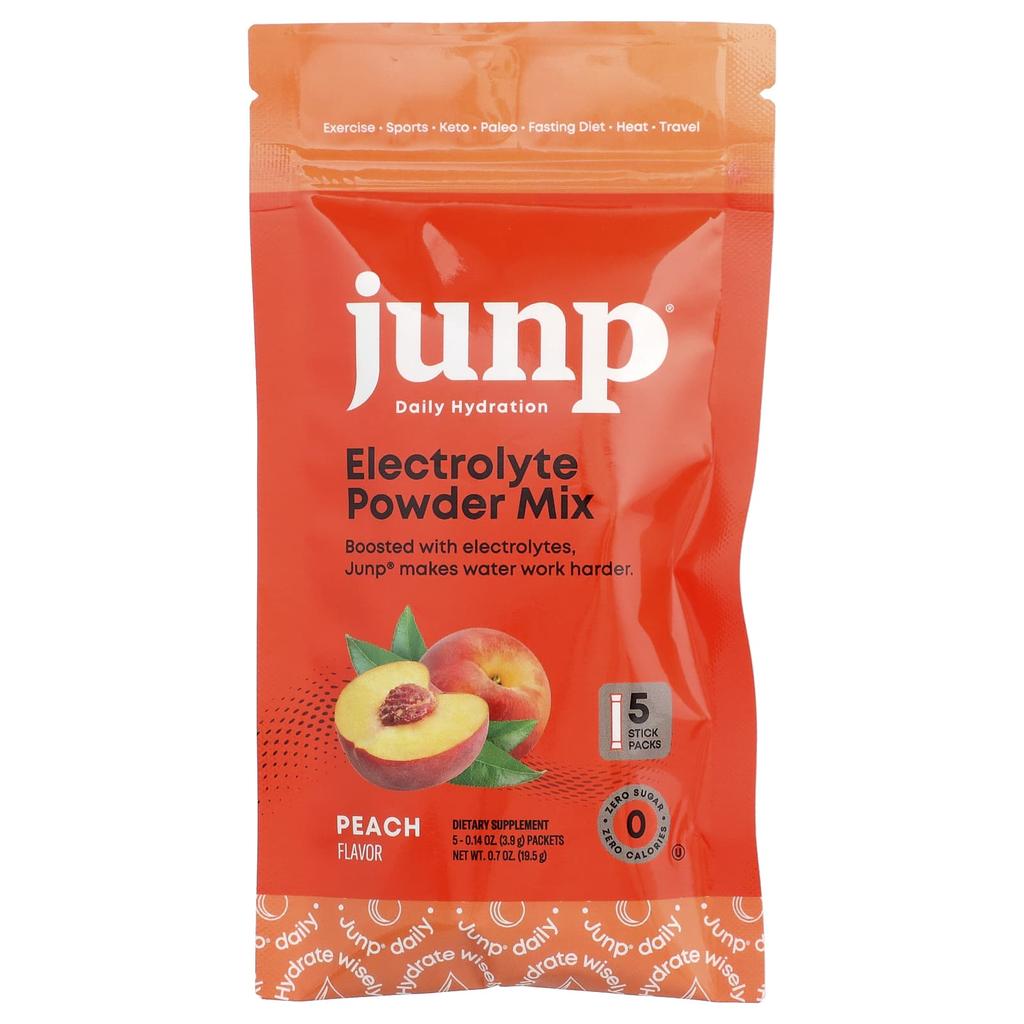 JUNP Hydration Electrolyte Powder Mix, Peach, 5 Stick Packs, 3.9g (0.14oz) Each