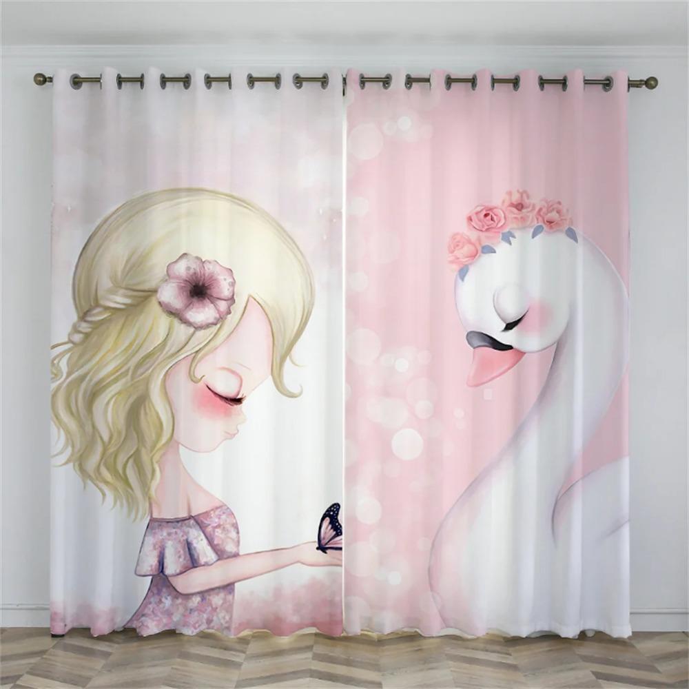 Плотные шторы с принтом принцессы-лебедя на заказ для спальни для девочек, гостиной, милые шторы с героями мультфильмов для детской комнаты