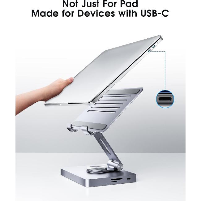 Подставка для iPad BYEASY, Док-станция для ноутбука, USB-C хаб для iPad 8-в-1, Подставка для планшета Type-C с HDMI, 3,5-мм разъемом, LAN, Зарядка 100 Вт PD, 2*USB 3.0, SD/TF
