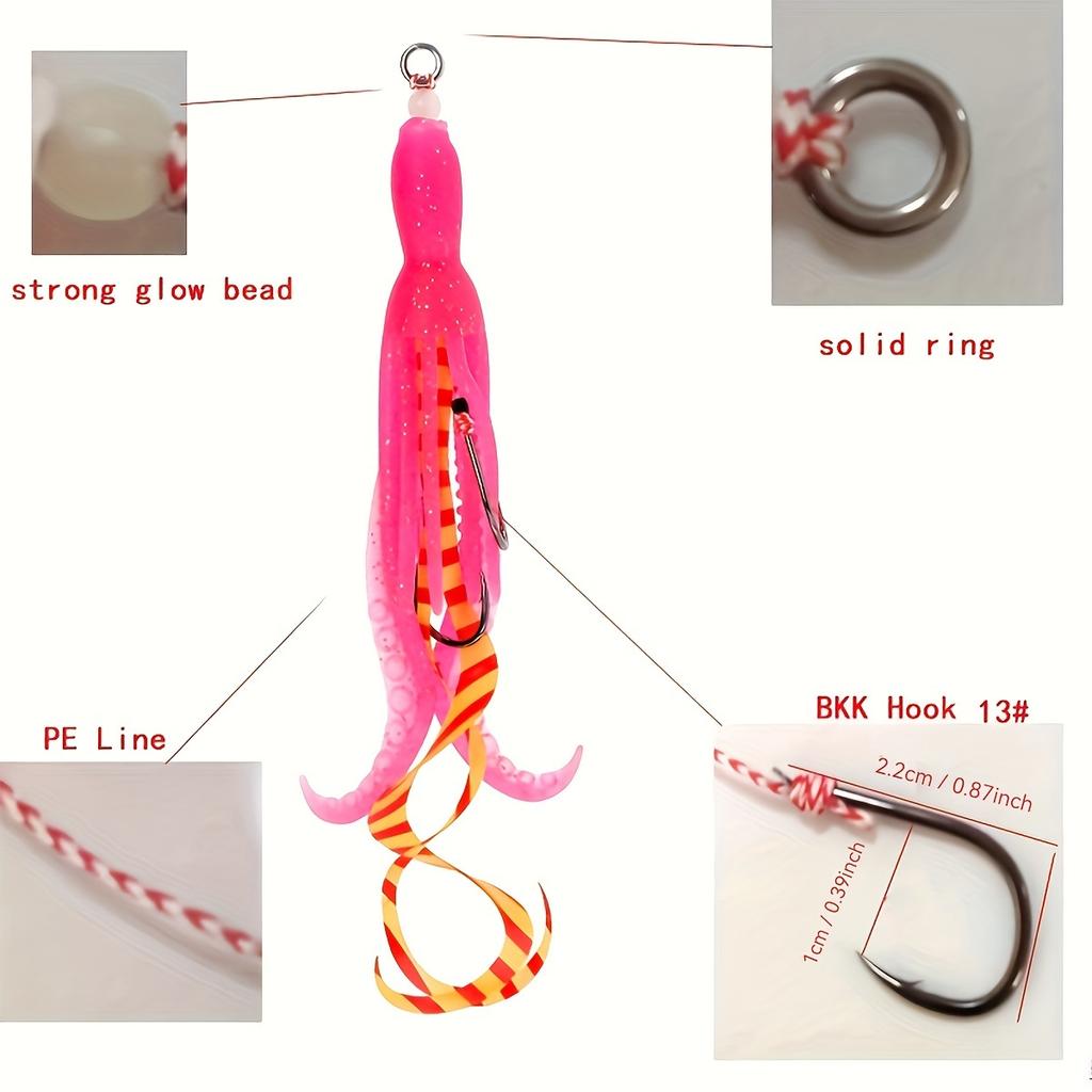 5 шт. светящихся в темноте мягких приманок в виде осьминога с крючками BBK Iron Plate - цветные силиконовые приманки для ловли кальмаров для ночной рыбалки