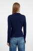 Women's Elegance Style Cardigan Navy Blue Premium Yarn Special Yarn Polo Collar Knitwear Cardigan
