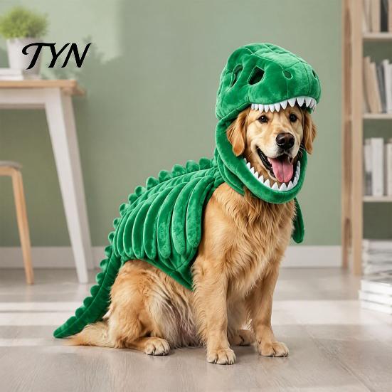 Glow-in-The-Dark 3D Skeleton Apparel Pet Dinosaur Costume, Apparel, Halloween Soft Plush Hat Dino Outfit for Dogs Cats, Cosplay Holiday Party