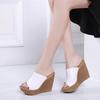 Summer New Slope Heel Thick Bottom Solid Color Patent Leather Waterproof Table High Heel Fish Mouth Sandals Women