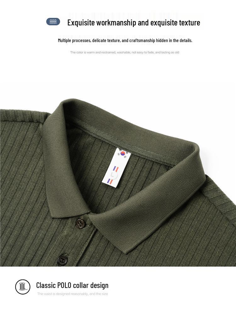 Мужская облегающая трикотажная рубашка поло с коротким рукавом - Повседневный топ в корейском стиле в рубчик