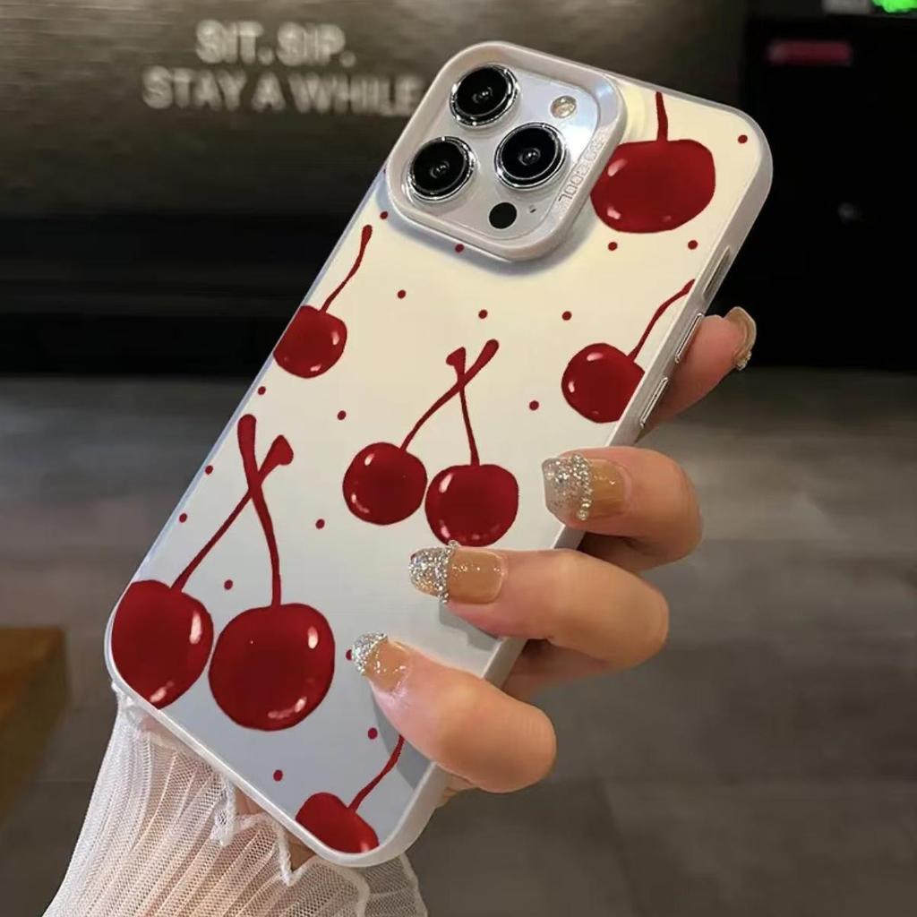 Cherry Color Full Screen Silver Shell Phone Case for Apple 17/16/15 Pro, 14 Pro Max, 13/12/11 Cross-Border.