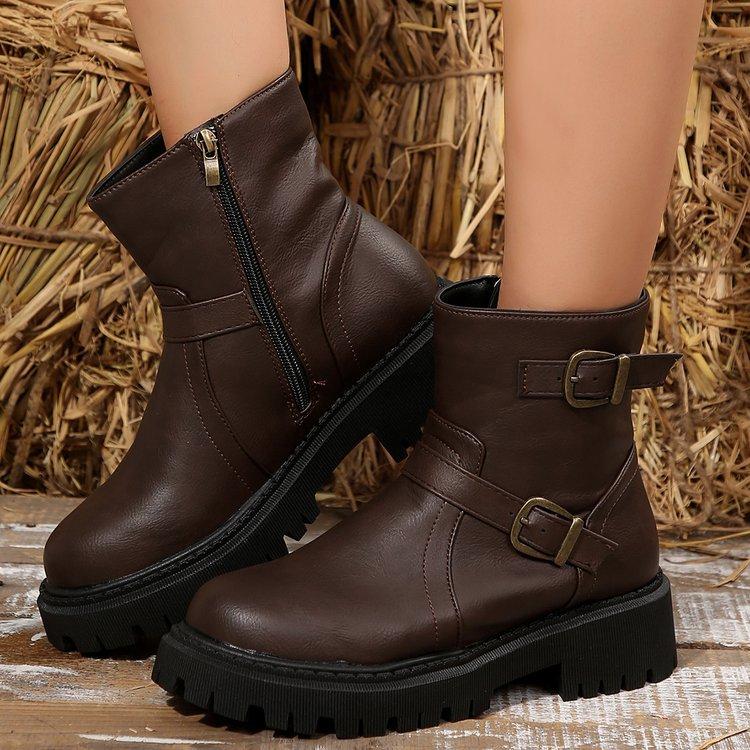 Женские ботильоны с боковой молнией, армейские ботинки с круглым носком, на толстой платформе, с высоким берцем, женские зимние ботинки, короткие ботинки для езды на мотоцикле и байкере