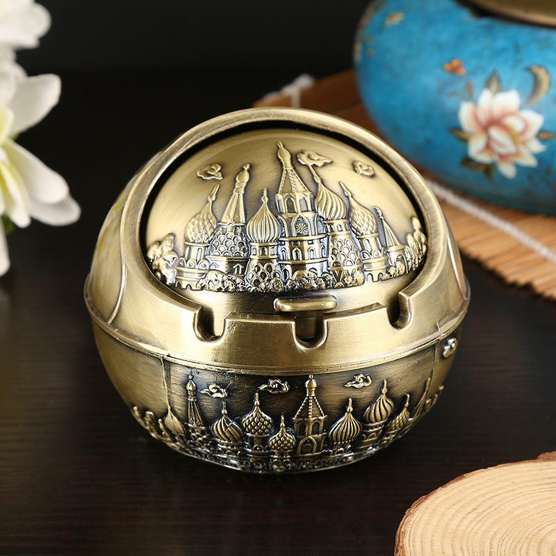 Windproof Ashtray Creative Personality Trendy Metal Cover Fall Prevention Home Living Room Round Ashtray