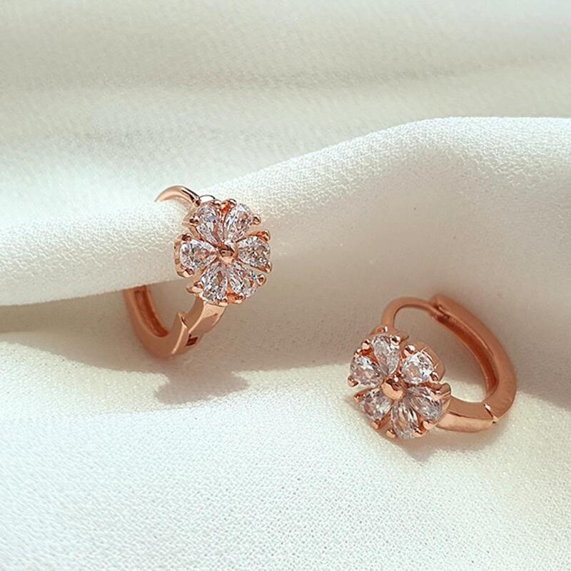 Серьги женские Le Devi Ring Cubic Mini One-Touch Цветок Золото