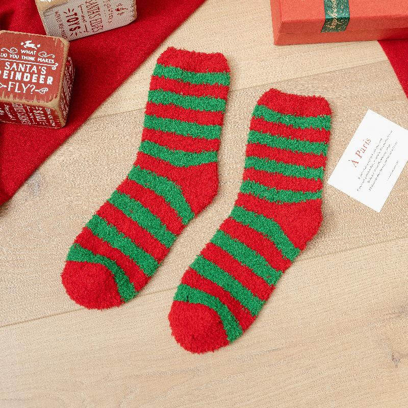 Уютные рождественские носки из кораллового флиса: Бархатные Санта Полусторонние, Теплые Напольные Чулки для Осени и Зимы