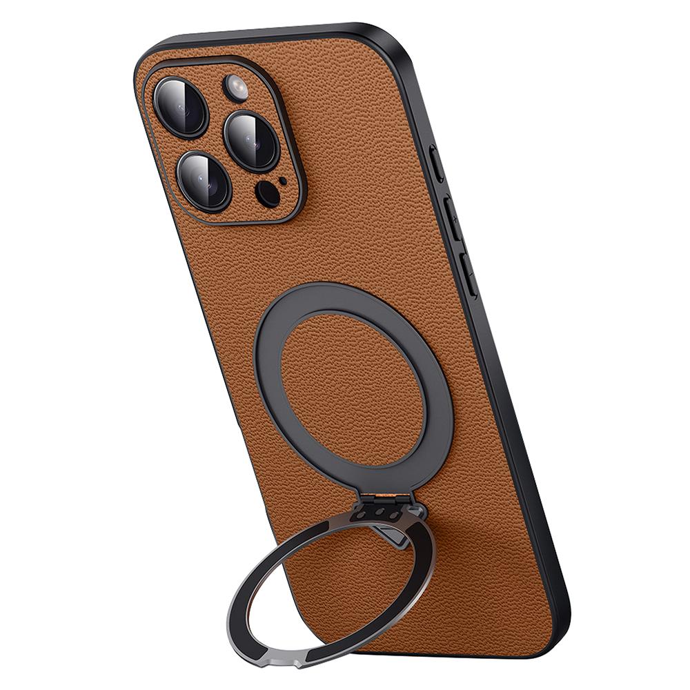 Чехол для iPhone 16 Pro, совместимый с MagSafe, из натуральной коровьей кожи + ПК, с подставкой, чехол для телефона