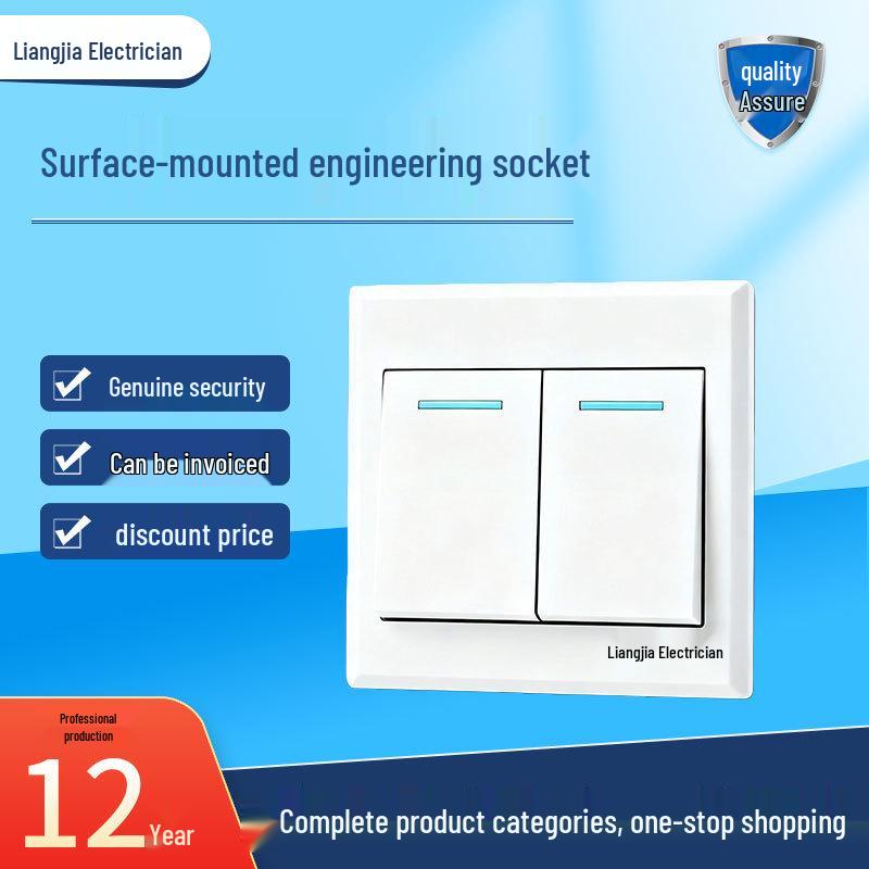 Double Gang Single Pole Surface-Mounted Wall Switch & Socket Panel