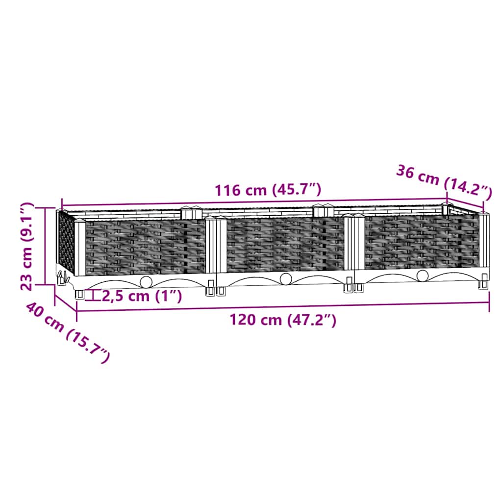 Vidaxl Donica Do Podwyższonej Rabaty, 120X40X23 Cm, Polipropylen