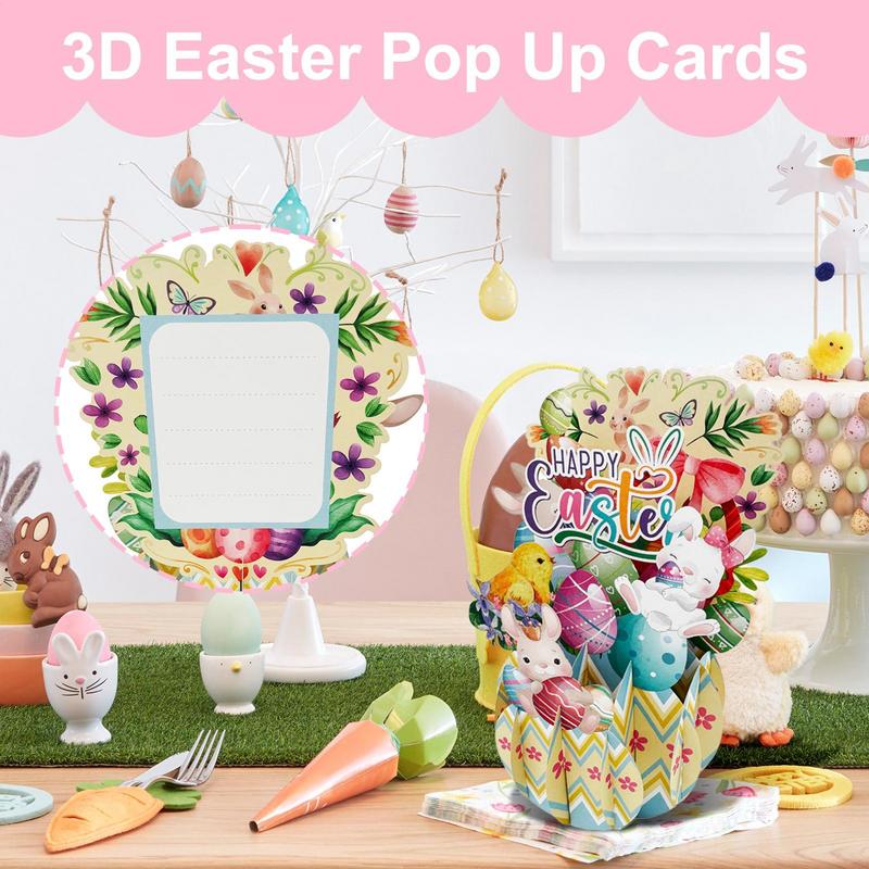 Всплывающие пасхальные открытки 3D Весенний праздник Благодарственная открытка Пасхальные яйца Кролик Поздравительная открытка с конвертом для детей Взрослых Дочери