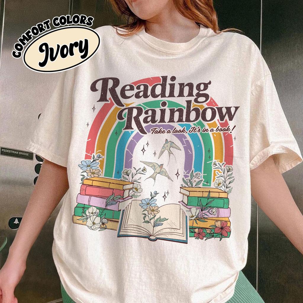 Retro Reading Rainbow Shirtcotton Take A Look Its In A Book Tshirt Funny Librarian Shirts Rainbow School Shirt