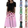 Women's Summer Casual Fashion Printed Short Sleeve Round Neck Pocket Dress