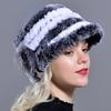 Raglaido Rabbit Fur Cap Hats for Women Winter Floral Real Rex Fur Hat Elastic Beanies Warm Fashion Ladies Snow Hat LQ11205