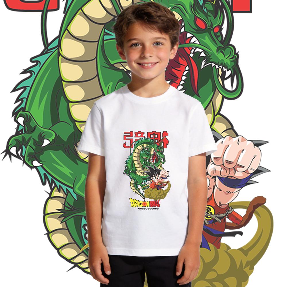 Dbz Shen Long x Goku Anime Print Boys Girls Cotton T Shirt Soft Breathable Kids Casual Tee Top Daily Wear