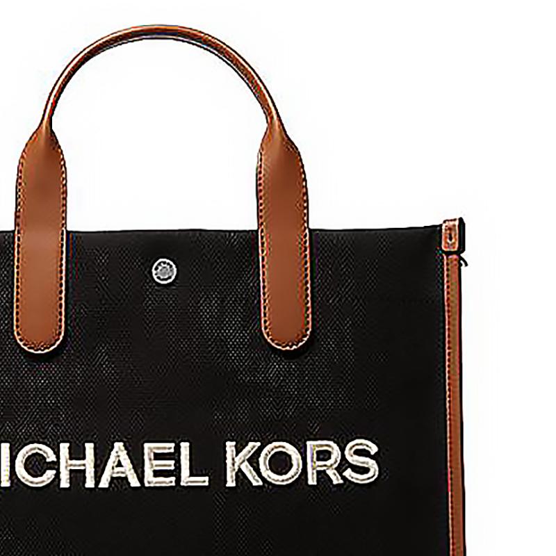 MICHAEL KORS Brooklyn Color Block Letter Logo Cotton and Leather Trim Tote Bag Tote Bag Shopping Bag Shoulder Handbag Men's Black