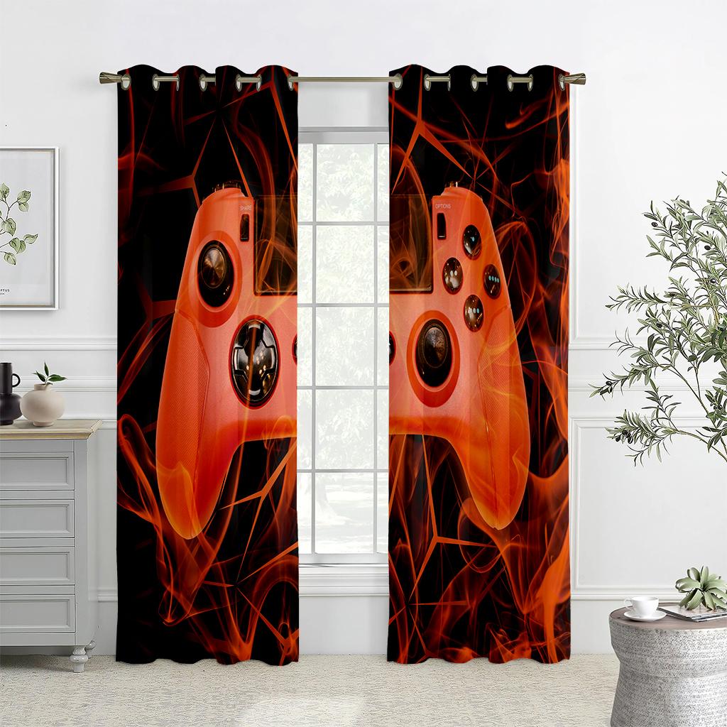 Мультяшный черно-белый игровой электронный контроллер занавес, 2 панели, детская комната, спальня, кабинет, декоративное окно