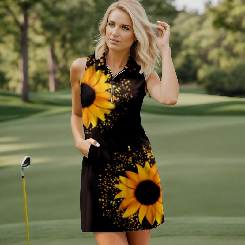 Womens Sleeveless Printed Golf Dress Summer Casual Outdoor Wear Milk Silk Polyester