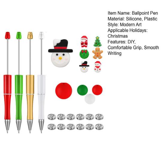 1 компл. Рождественская шариковая ручка с разноцветными силиконовыми бусинами, снеговик, Санта-дерево, подвеска, сделай сам, пластиковая ручка с бисером, праздничный подарок