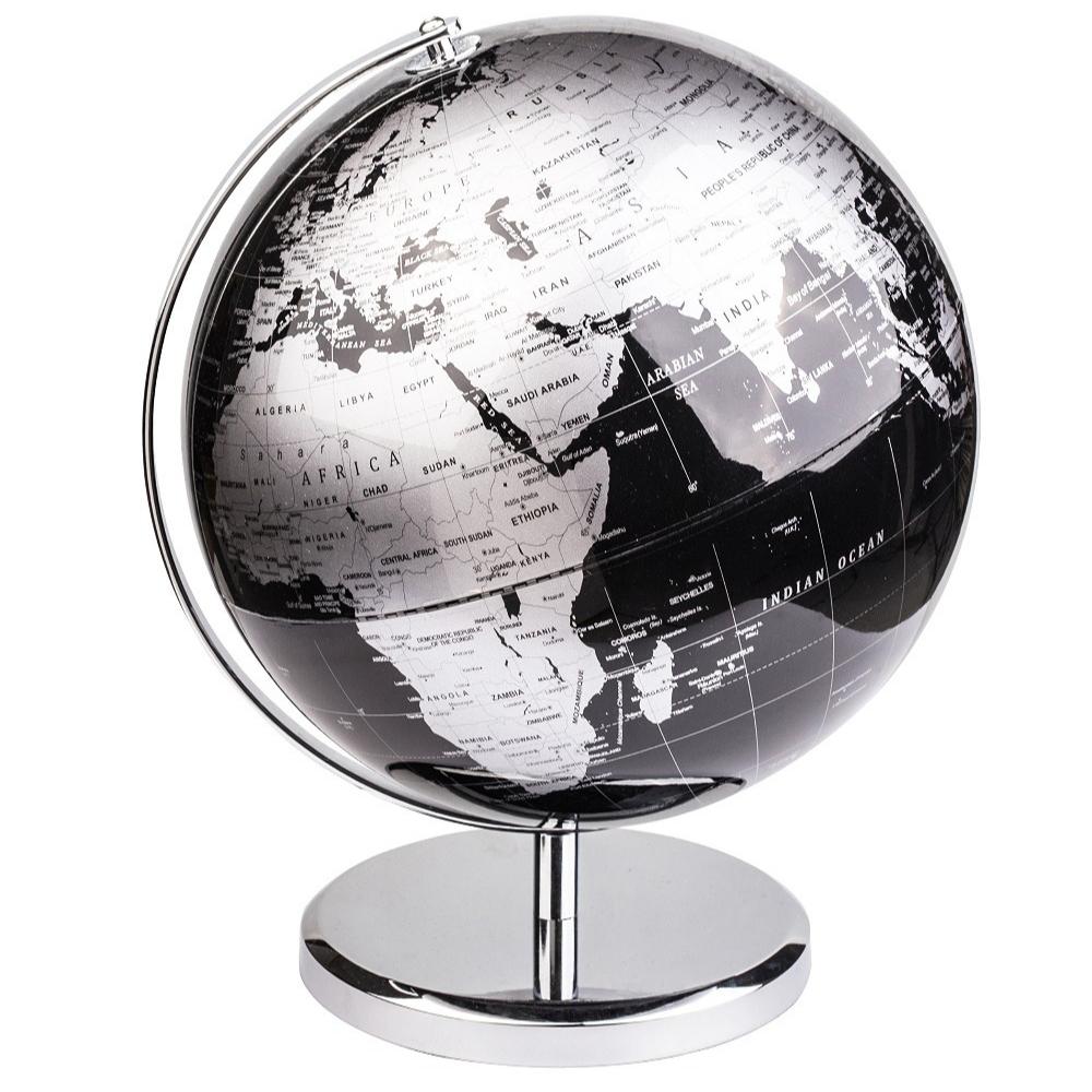 8 Inches Metallic Black World Globe Metal Base for Desk and School