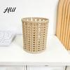 Ventilated Pen Holder Imitation Rattan Holder, Round Hollow Desk Organizer, Large Capacity Pencil Office Supplies Organizer Cup for Pens Pencils